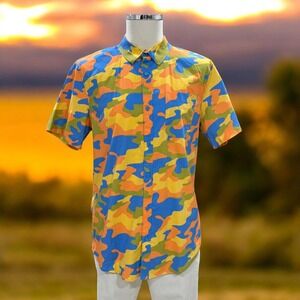 Mens Abound Camo Button Down Shirt Medium Colorful Summer Resort Vacation Artsy